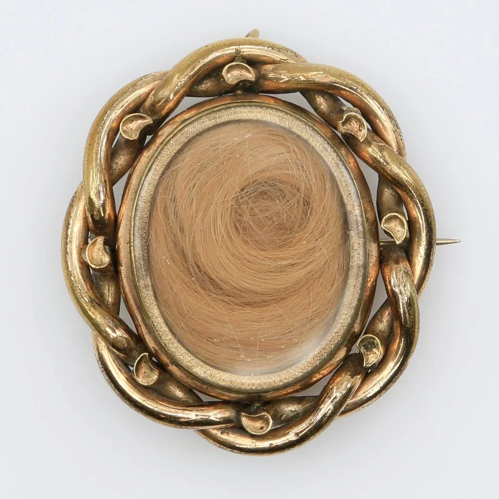 Antique Victorian Swivel‎ Mourning Hair & Child Photo Gold Filled Brooch 1870s